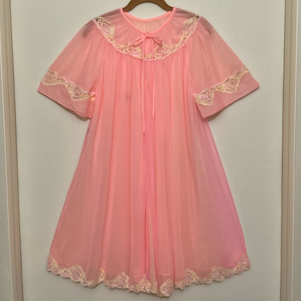 Jenelle of California Small/Med? Fly Away Robe Negligee Vintage Pink/Yellow RARE